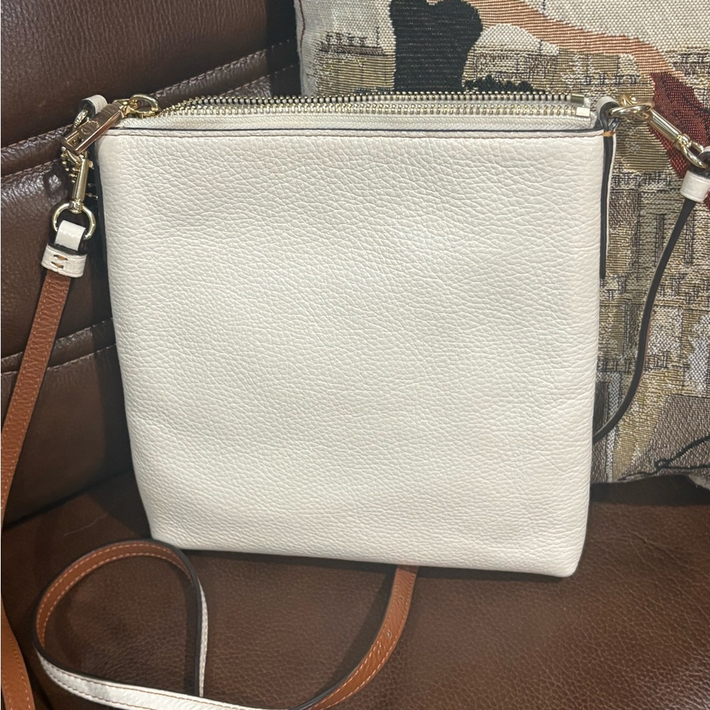 Coach White Pebbled Leather Crossbody with Brown Strap and Mickey Patch - Picture 6 of 7